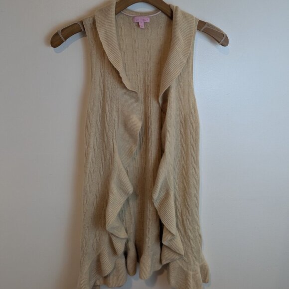 Lily Pulitzer Tan 100% Cashmere Open Vest, Sz M - Picture 1 of 6